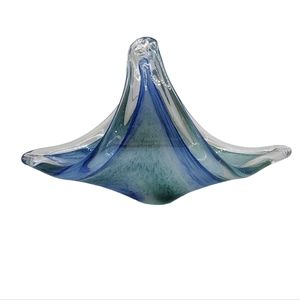 Beautiful Vintage Abstract Blue Hand Blown Glass Art